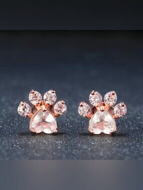 $8 Each Or Bundle 5/$20 Rose Gold Pink Paw Print Crystal Stud Earrings